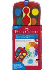 Акварелни бои Faber-Castell Conector, 12 цвята + боичка, червена палитра