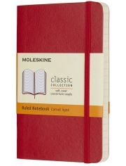 Джобен червен тефтер Moleskine Classic Scarlet Red с меки корици и линирани страници