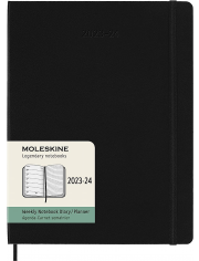 Голям черен седмичен тефтер - органайзер Moleskine за 18 месеца - юли 2023 / декември 2024 г. с твърди корици