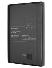 Кожен класически тефтер Moleskine Classic Leather Black с меки корици и листа на широки редове