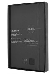 Кожен класически тефтер Moleskine Classic Leather Black с твърди корици и листа на широки редове