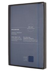 Кожен класически тефтер Moleskine Classic Leather Blue с меки корици и листа на широки редове