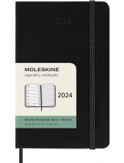 Джобен черен седмичен тефтер - органайзер Moleskine Diary Black за 2024 година с твърди корици