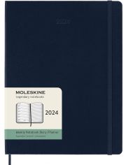 Голям тъмносин седмичен тефтер - органайзер Moleskine Sapphire Blue за 2024 година с твърди корици