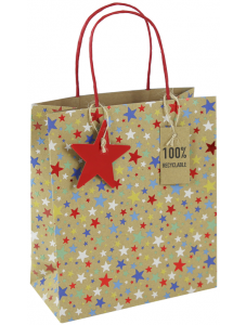 Подаръчна крафт торбичка Eurowrap - Звезди, средна