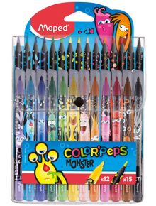 Флумастери Maped Color'Peps Monster, 12 флумастера + 15 молива - 1122594 - 2958 - 1129388,1129390 - Maped - Color Peps - 3154