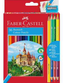 Цветни моливи Faber-Castell Castle, 36 цвята + 3 двувърхи и острилка - 1122634 - 2730 - 1129388,1129390 - Faber-Castell - Cas