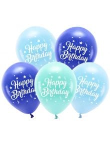 Комплект балони PartyDeco с надпис Happy Birthday, 26 см. сини - PartyDeco - PartyDeco - Момче - 5904555041004