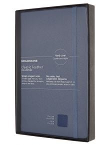 Кожен класически тефтер Moleskine Classic Leather Blue с твърди корици и листа на широки редове - Moleskine - Moleskine - Жена, Мъж - Moleskine - Classic - 8053853605962