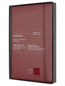 Кожен класически тефтер Moleskine Classic Leather Red с твърди корици и листа на широки редове - Moleskine - Moleskine - Жена, Мъж - Moleskine - Classic - 8053853605948